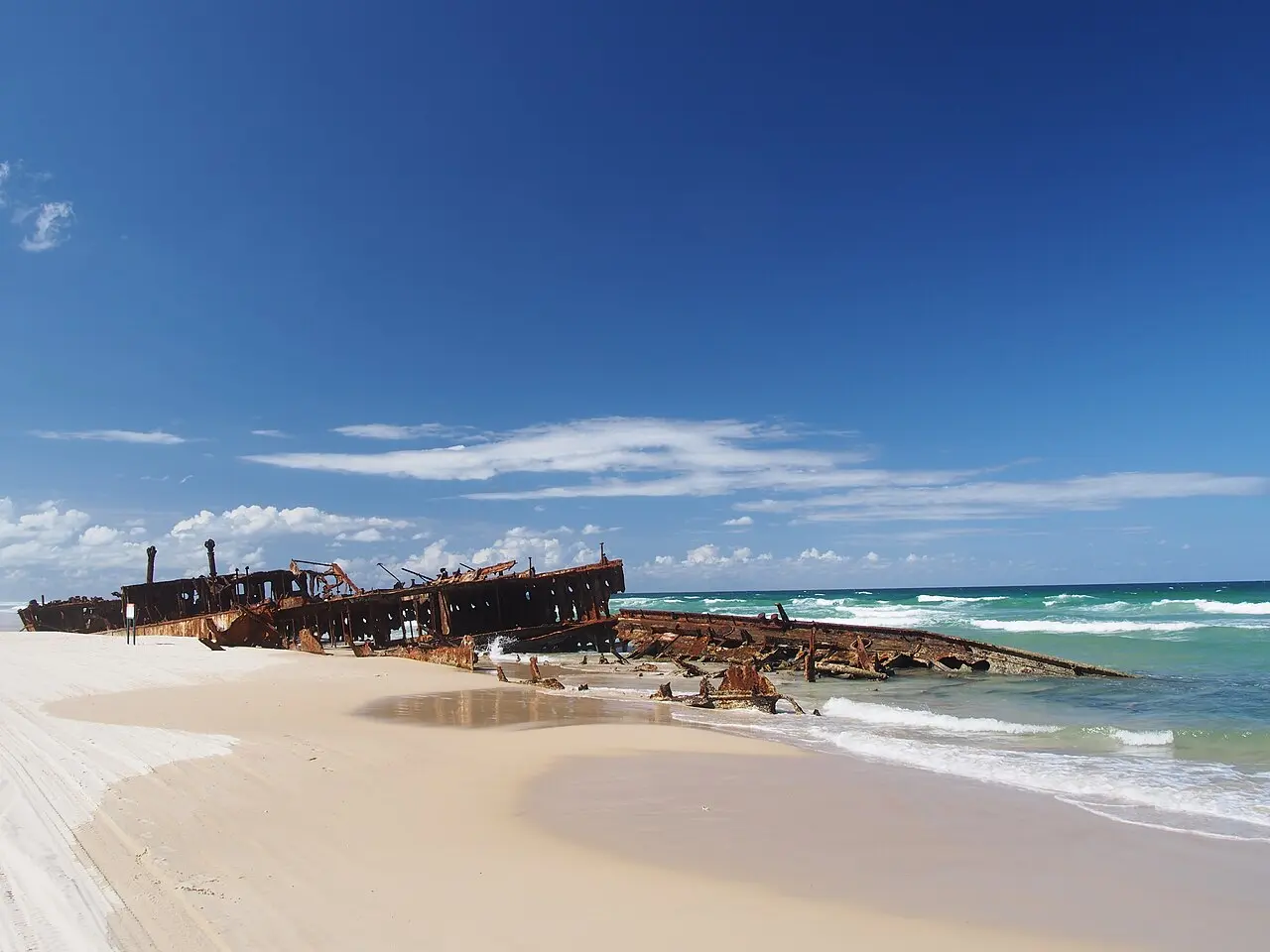 SS Maheno shipwreck on the eastern beach of K’gari