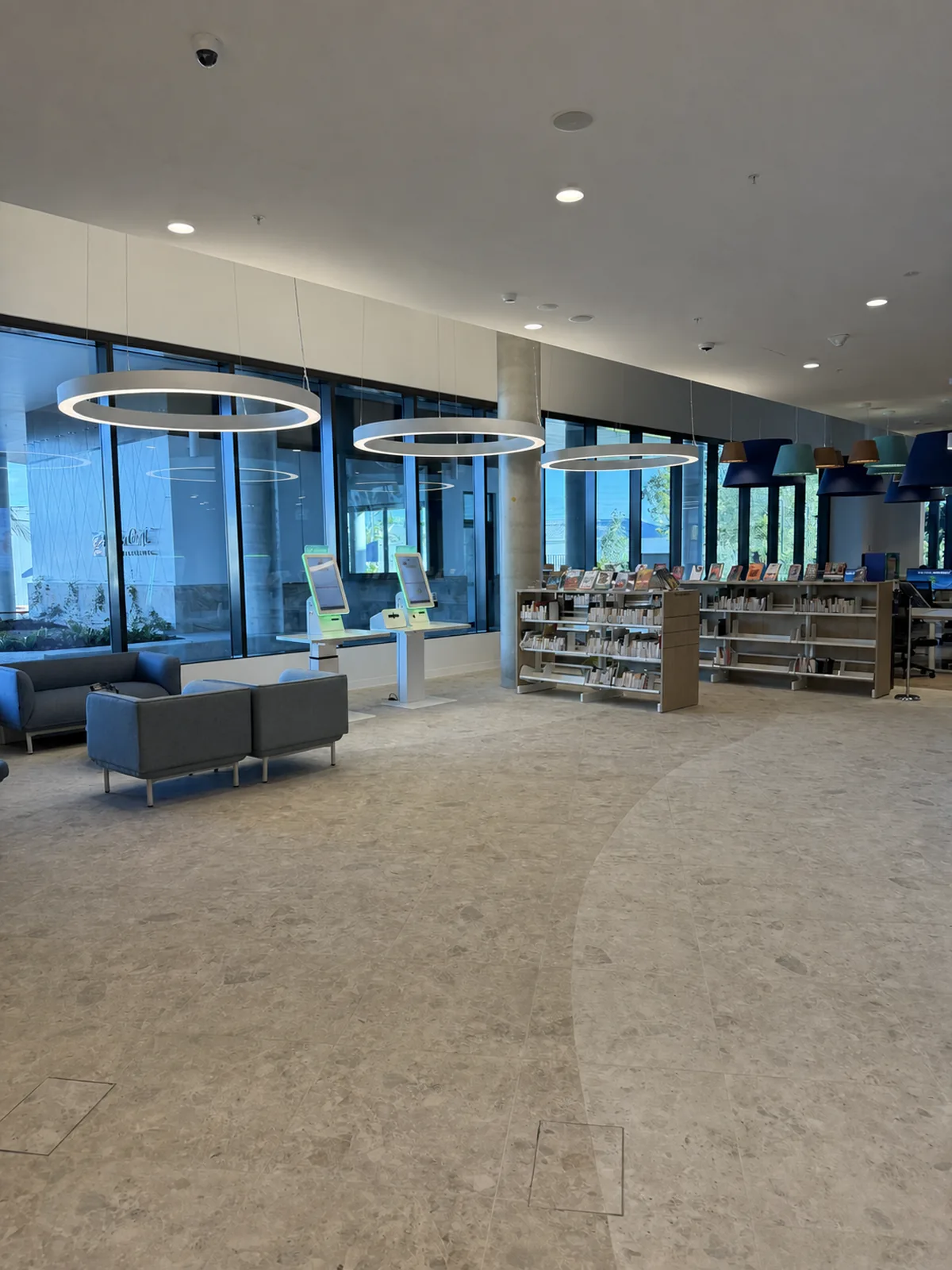 Book collections and self-service area inside the new Hervey Bay Library